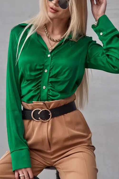 Women’s Blouse Long Sleeve Blouses Patchwork Pleated Fashion Solid Color