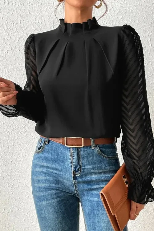 Women’s Blouse Long Sleeve Blouses Ruffles Elegant Solid Color