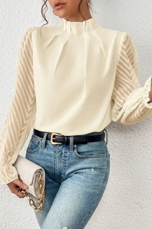 Women’s Blouse Long Sleeve Blouses Ruffles Elegant Solid Color