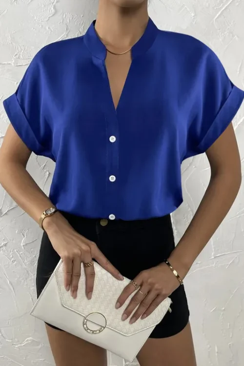 Women’s Blouse Short Sleeve Blouses Button Elegant Simple Style Solid Color