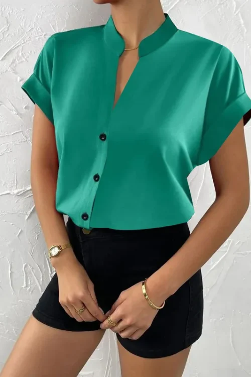 Women’s Blouse Short Sleeve Blouses Button Elegant Simple Style Solid Color