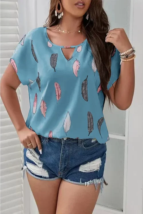 Women’s Blouse Short Sleeve Blouses Printing Casual Feather