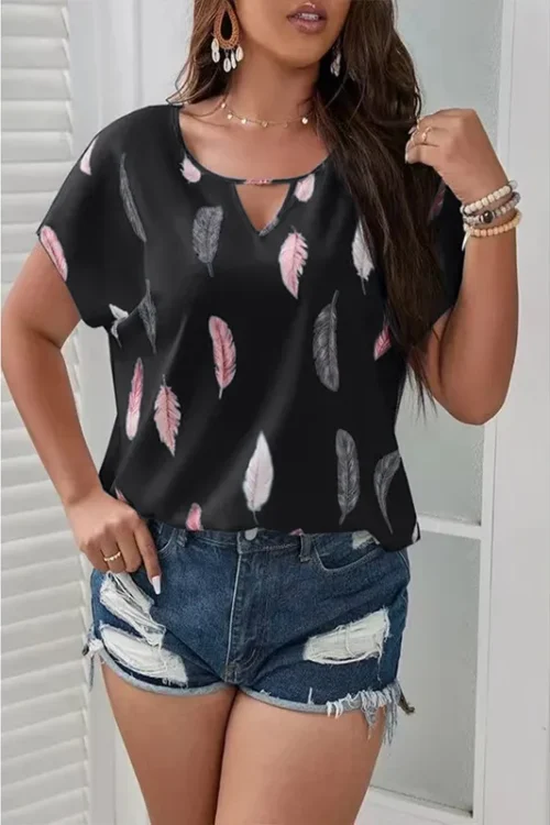 Women’s Blouse Short Sleeve Blouses Printing Casual Feather