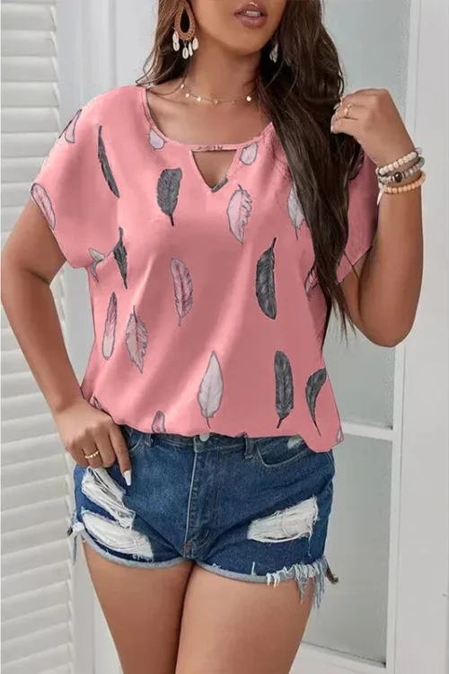 Women’s Blouse Short Sleeve Blouses Printing Casual Feather