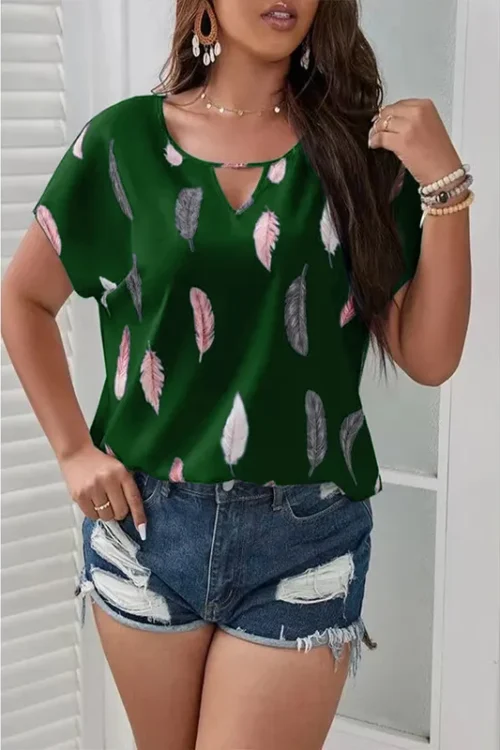 Women’s Blouse Short Sleeve Blouses Printing Casual Feather