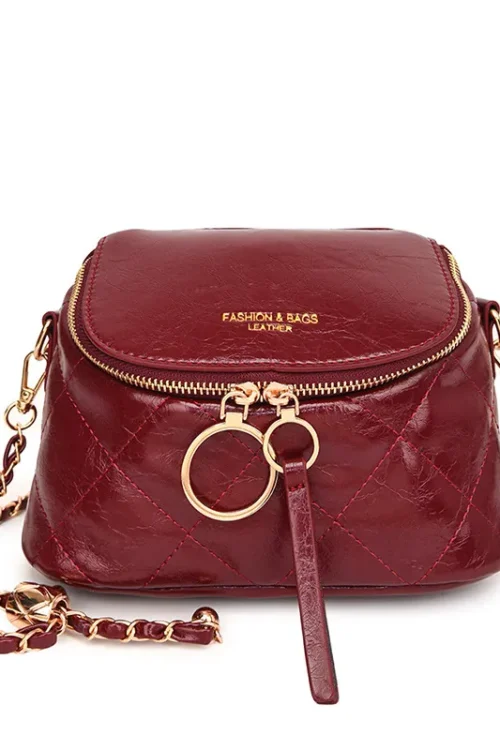 Women’s Pu Leather Solid Color Lingge Elegant Basic Classic Style Square Zipper Square Bag