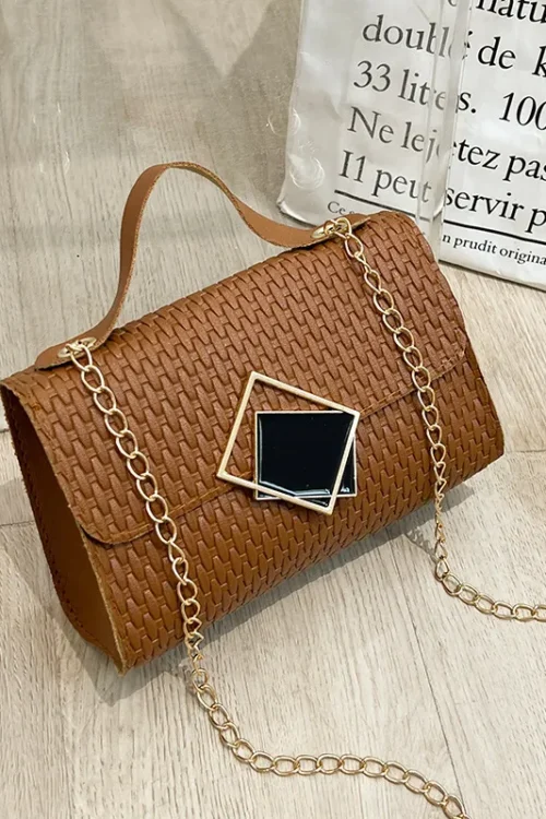 Women’s Small Pu Leather Lingge Fashion Square Magnetic Buckle Crossbody Bag