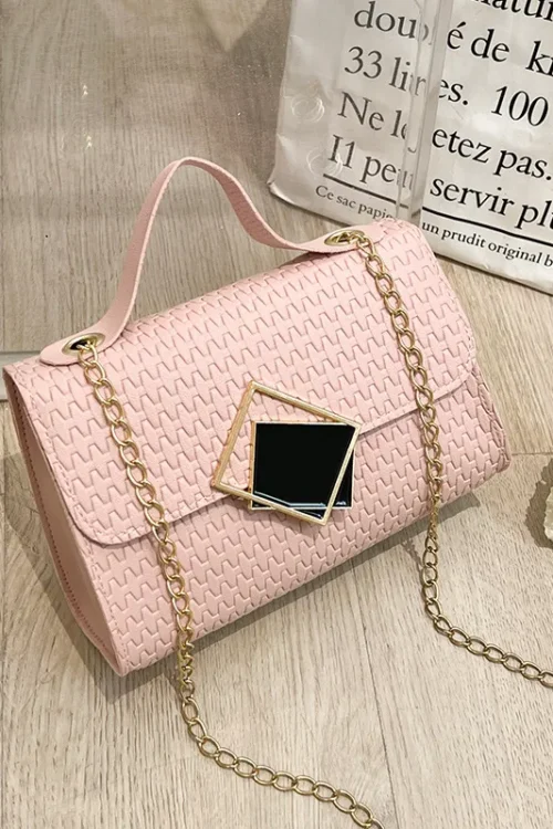 Women’s Small Pu Leather Lingge Fashion Square Magnetic Buckle Crossbody Bag