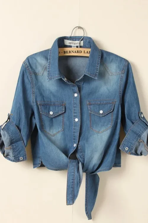 Women’s Streetwear Solid Color Single Breasted Coat Denim Jacket