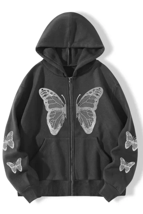 Hoodies & Sweatshirts Long Sleeve Printing Pocket Streetwear Butterfly