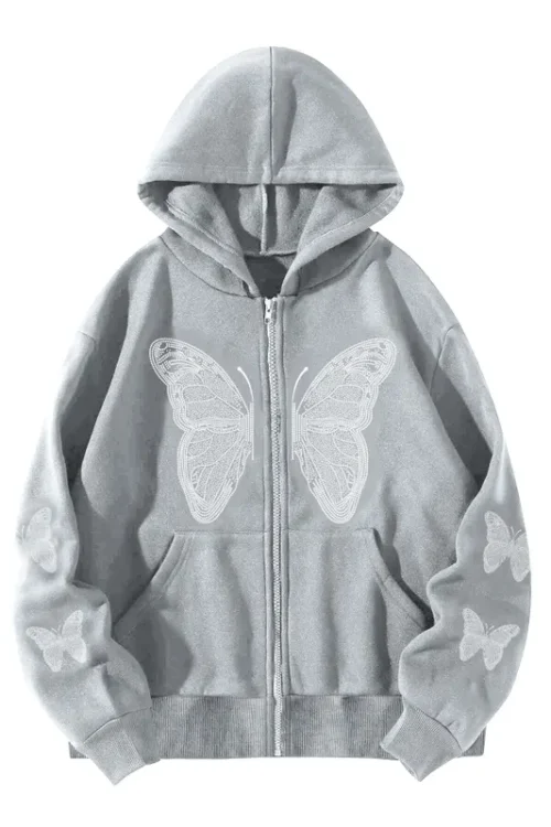 Hoodies & Sweatshirts Long Sleeve Printing Pocket Streetwear Butterfly