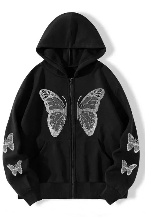 Hoodies & Sweatshirts Long Sleeve Printing Pocket Streetwear Butterfly