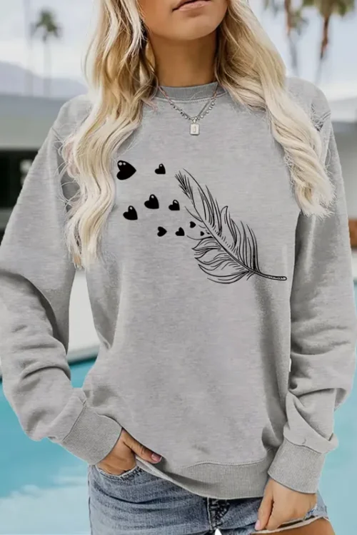 Hoodies & Sweatshirts Long Sleeve Printing Streetwear Heart Shape Feather