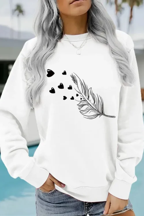 Hoodies & Sweatshirts Long Sleeve Printing Streetwear Heart Shape Feather