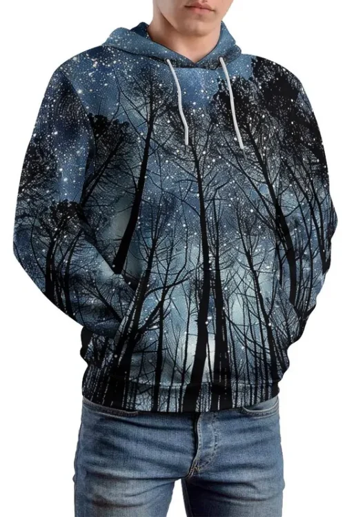 Men’s Starry Sky Streetwear Long Sleeve Loose Hooded