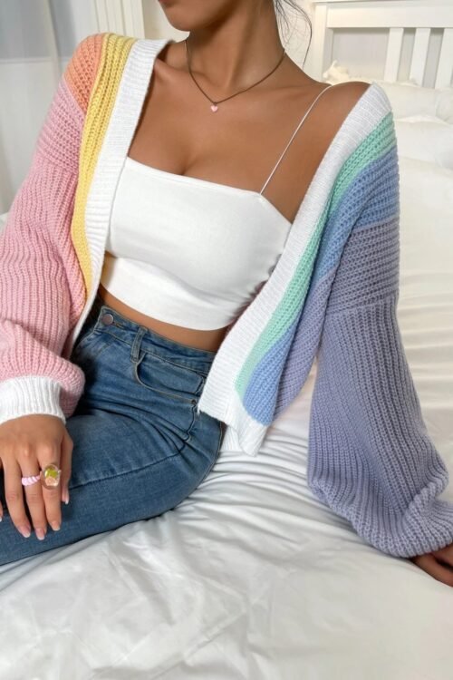 Women’s Cardigan Sweater Long Sleeve Sweaters & Cardigans Streetwear Color Block