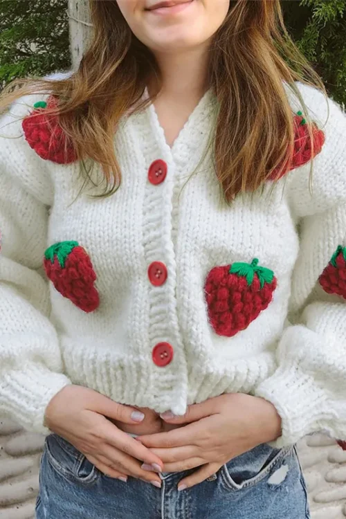 “Strawberry Retro Style Cardigan”