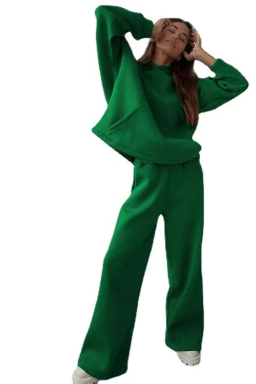 Women’s Casual Solid Color Cotton Blend Polyester Pants Sets