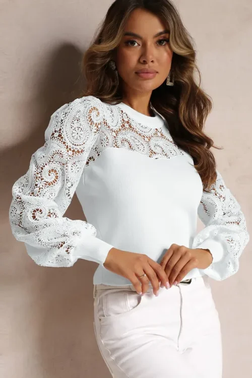 Women’s Chiffon Shirt Long Sleeve T-Shirts Lace Hollow Out Casual Elegant Solid Color