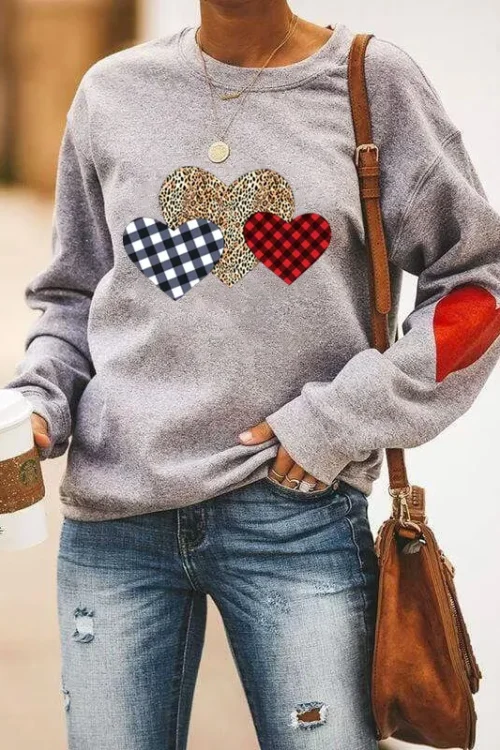 Women’s Hoodie Long Sleeve Hoodies & Sweatshirts Printing Casual Plaid Heart Shape Leopard