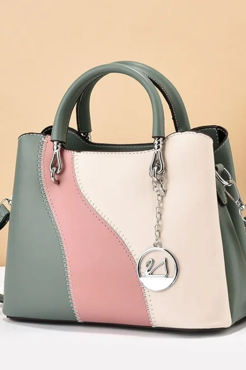 Women’s Pu Leather Color Block Streetwear Square Zipper Handbag