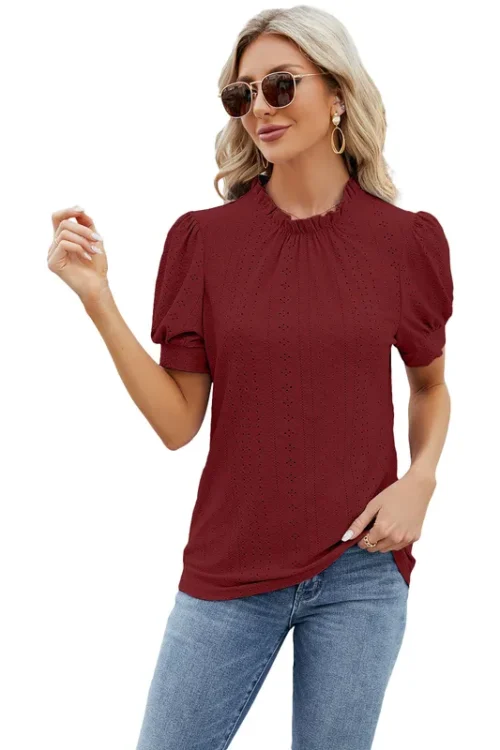 Women’s T-shirt Short Sleeve T-Shirts Jacquard Pleated Streetwear Solid Color