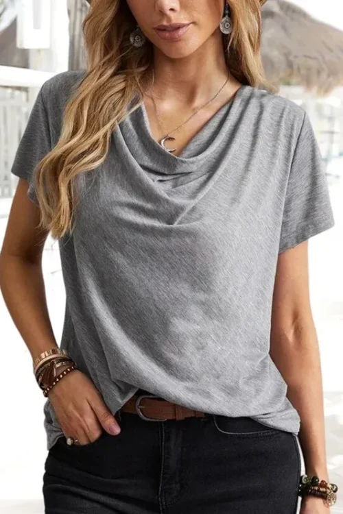 Women’s T-shirt Short Sleeve T-shirts Patchwork Casual Solid Color