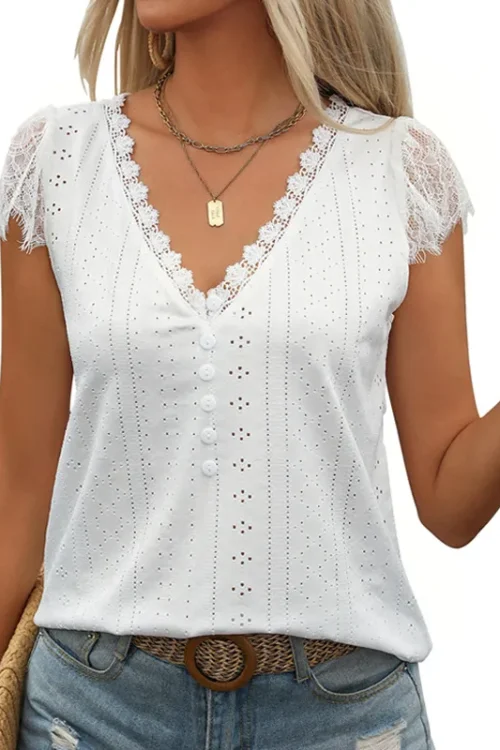 Women’s Vest Sleeveless T-Shirts Rib-Knit Lace Elegant Streetwear Solid Color