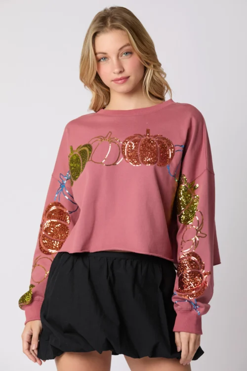 Long Sleeve Sequins Streetwear Pumpkin