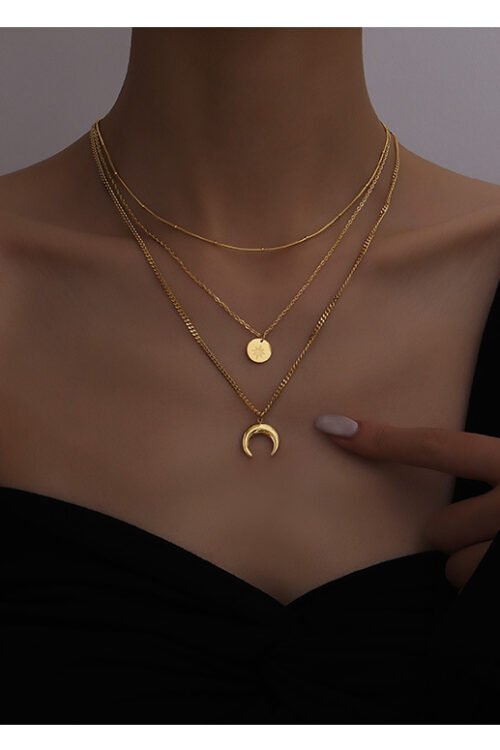 Fashion Moon Titanium Steel Tassel Plating Chain Pendant Necklace