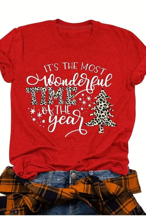 Casual Christmas Tree Letter T-shirt