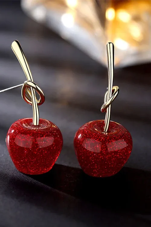 Pair Lady Fruit Alloy Drop Earrings