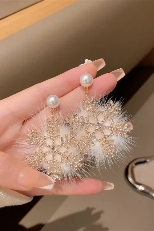 Fashion Snowflake Imitation Pearl Alloy Inlay Rhinestones Women’s Drop Earrings