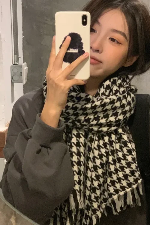 Houndstooth Scarf Female Korean Version Of Warm Scarf Cashmere Scarf