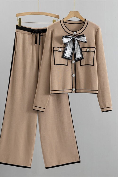 Preppy Style Bow Knot Polyester Viscose Fiber Pants Sets