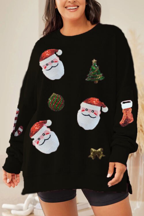 Long Sleeve Sequins Casual Christmas Tree Santa Claus