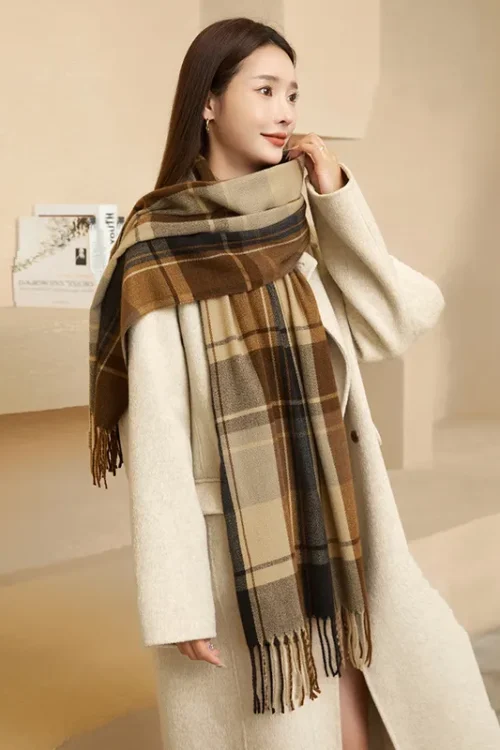 Plaid Imitation Cashmere Tassel Winter Scarves