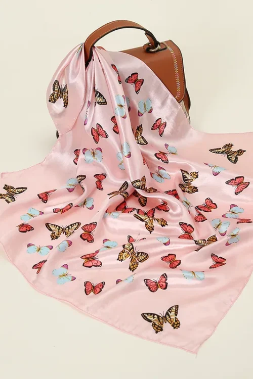 Sweet Color Block Star Butterfly Satin Printing Silk Scarves